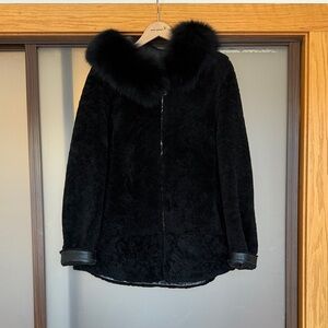 Genuine Shearling Fox Fur-Trimmed Hooded Coat